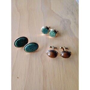 Men's Cufflinks Green And Brown Anson And Unmarked Lot Of 3